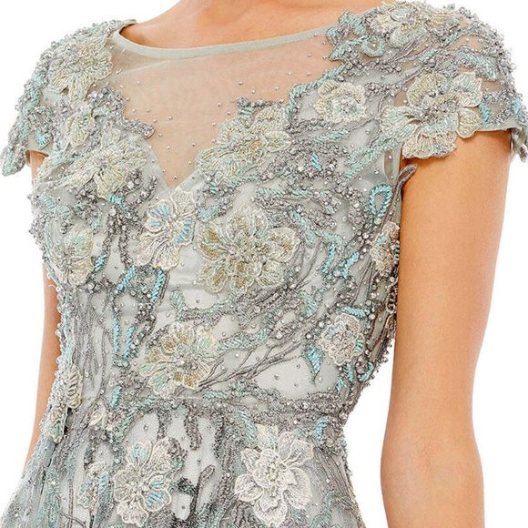 MAC DUGGAL 20294 FLORAL EMBROIDERED EMBELLISHED SHORT SLEEVE SEAMIST GOWN sz 12 - Picture 3 of 7